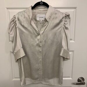 FRAME Gillian Puff Sleeve Stripe Silk Blouse